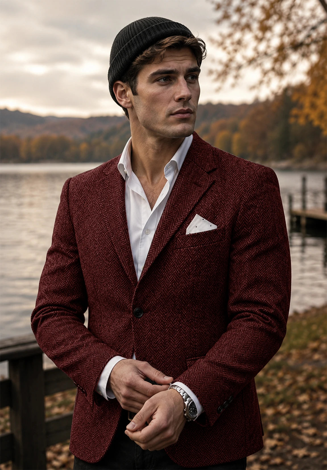 Men's burgundy herringbone jacket
