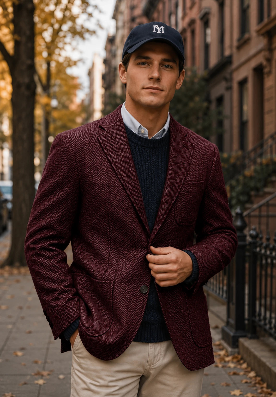 Men's burgundy herringbone jacket