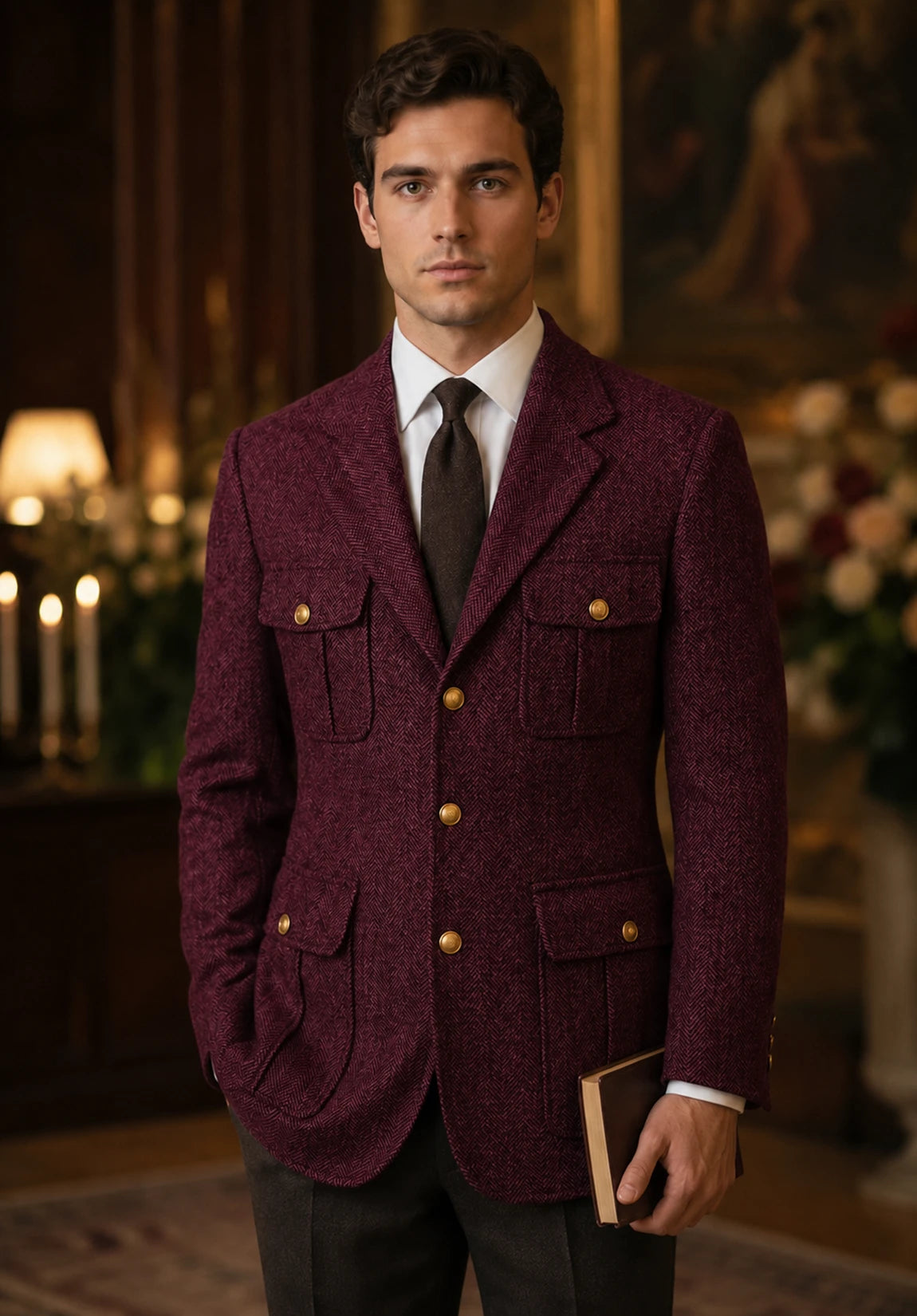 Men's burgundy herringbone jacket