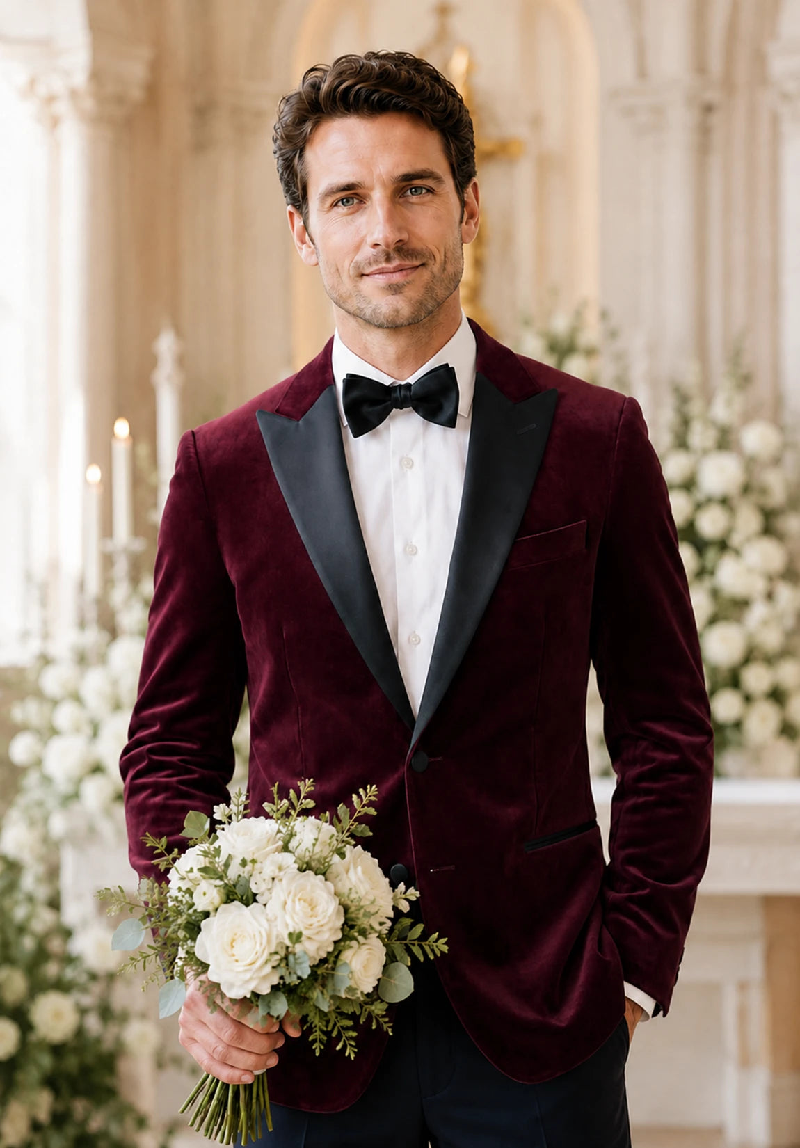 Men's burgundy velvet jacket