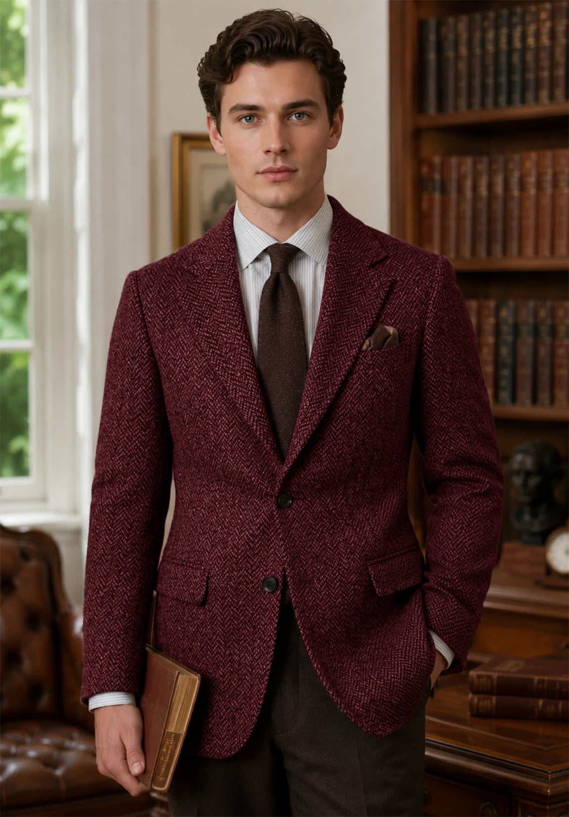 Men's burgundy herringbone jacket
