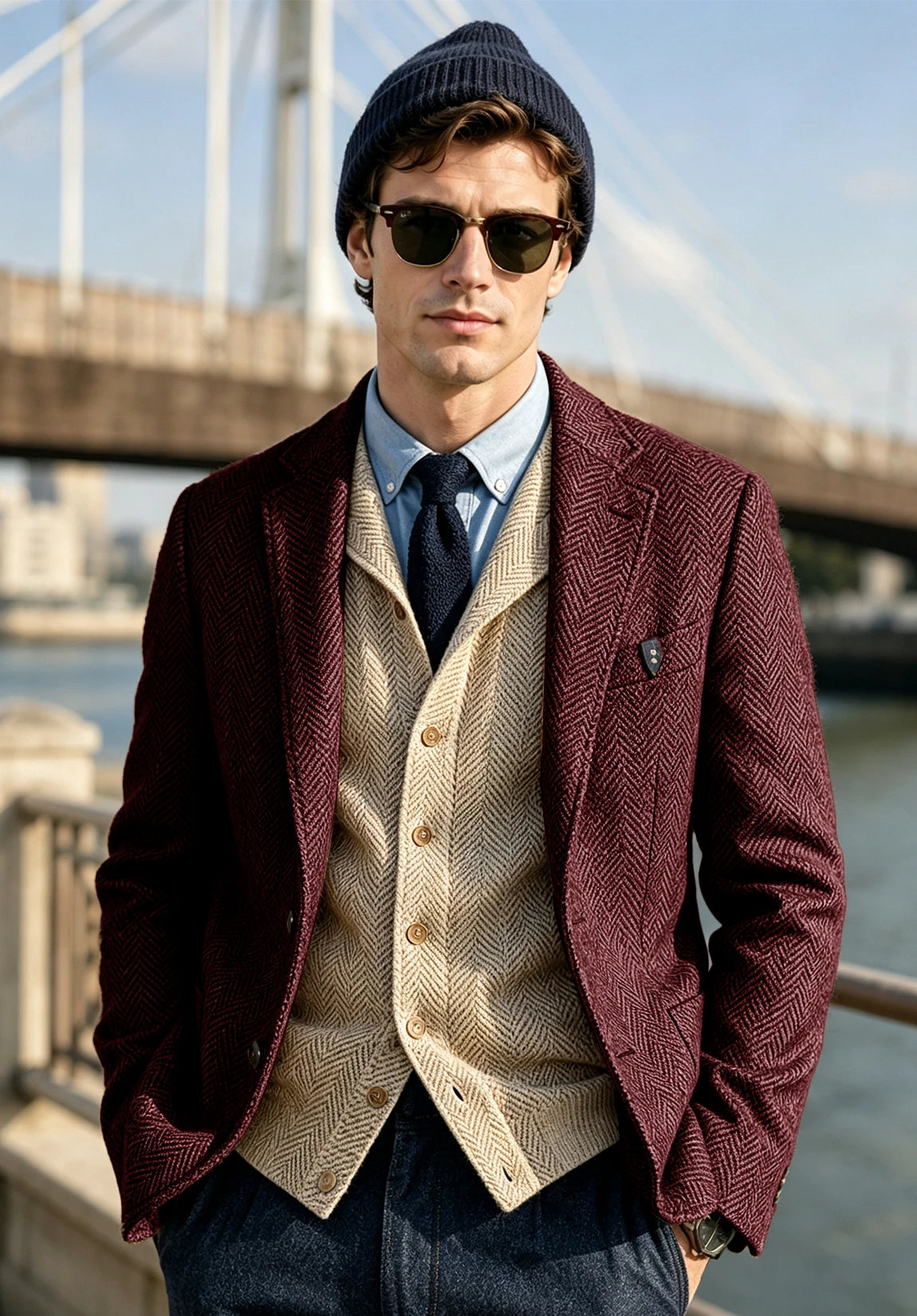 Men's burgundy herringbone jacket