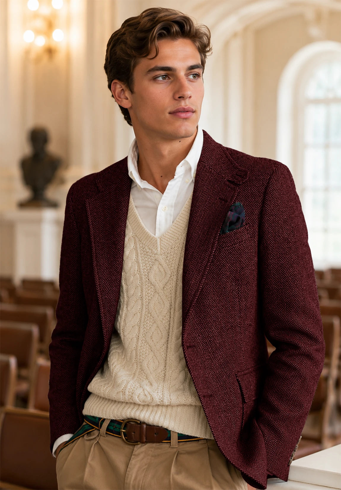 Men's burgundy herringbone jacket