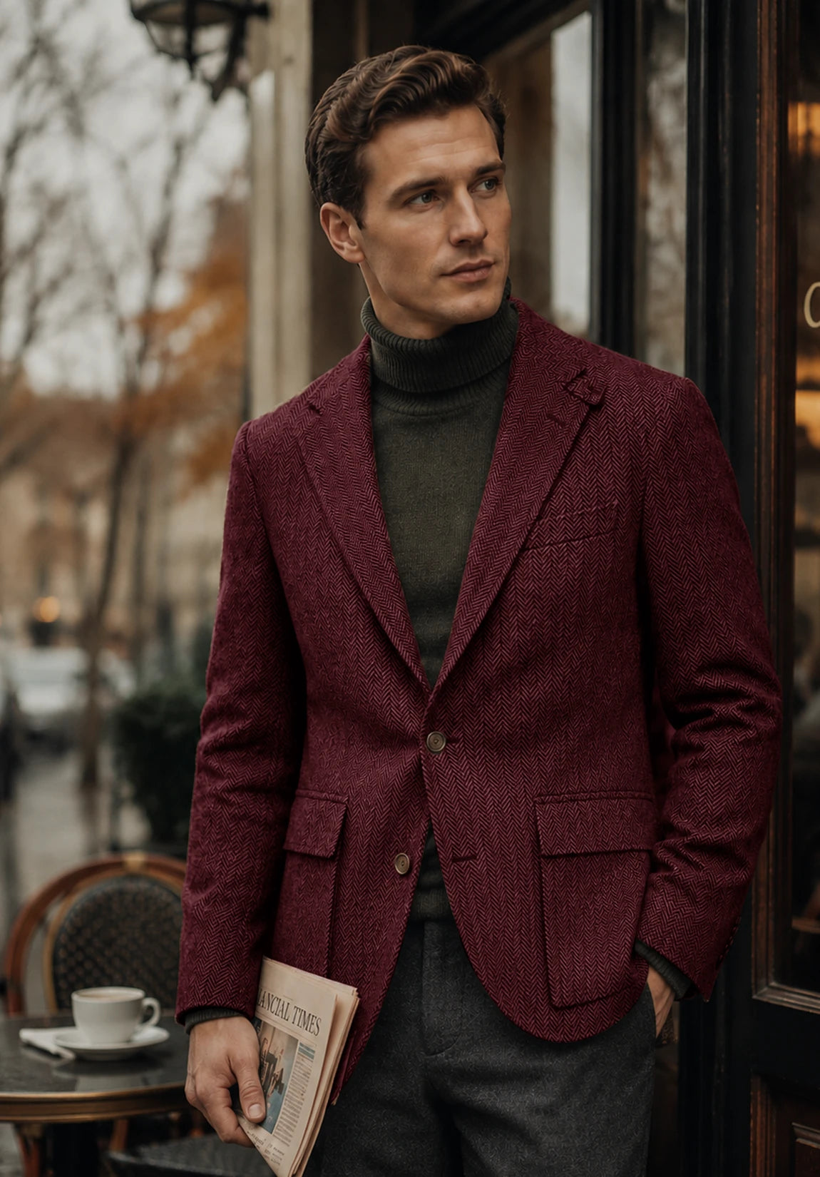 Men's burgundy herringbone jacket