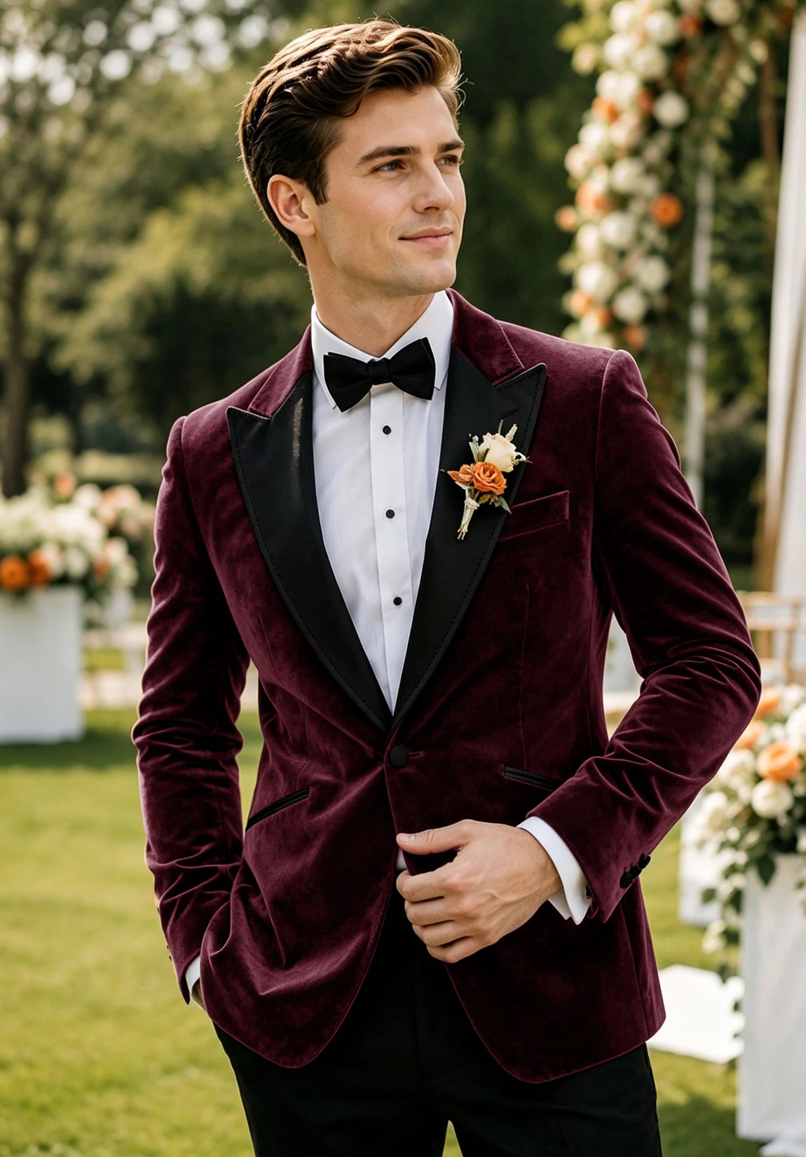 Men's burgundy velvet jacket