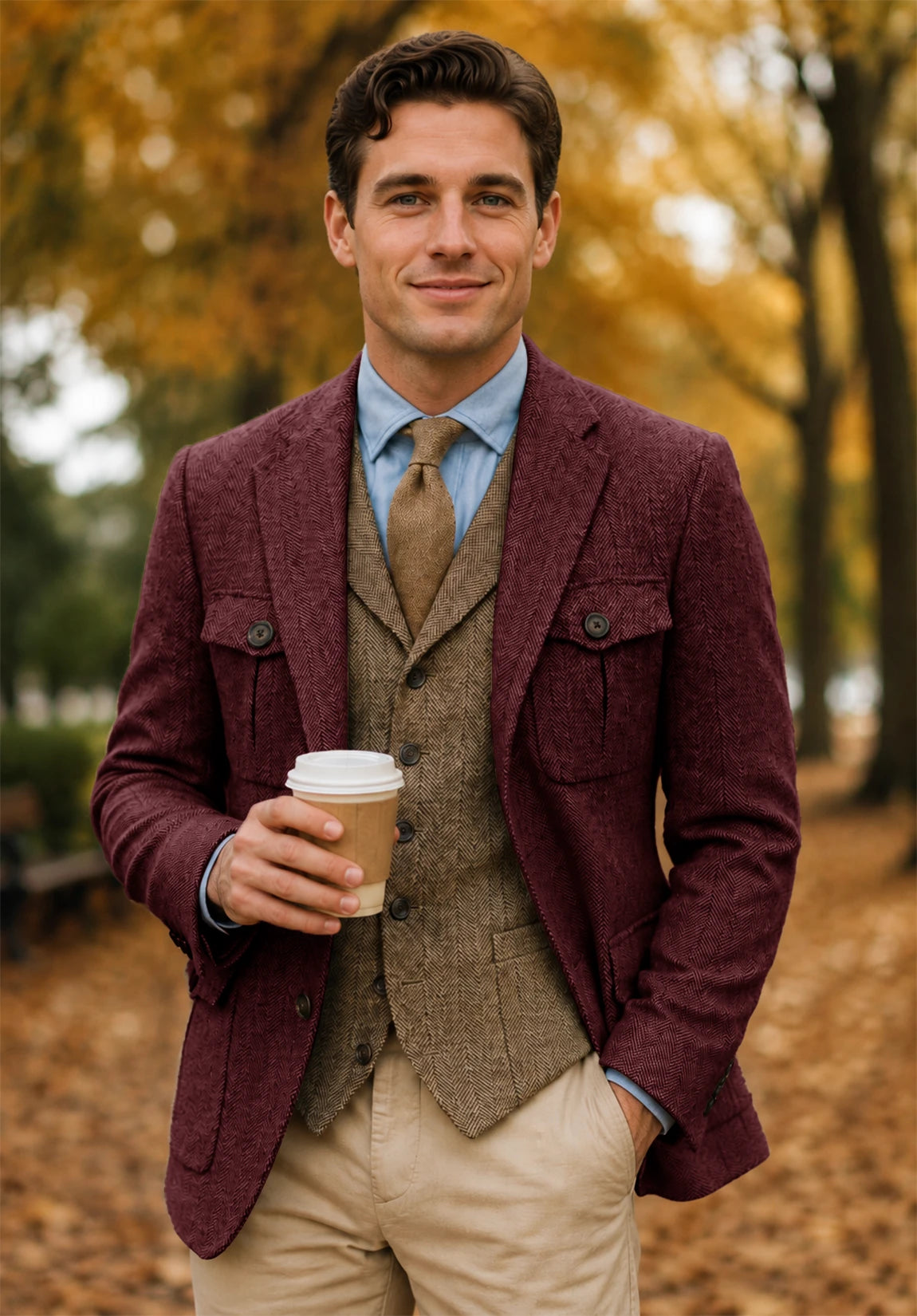 Men's burgundy herringbone jacket