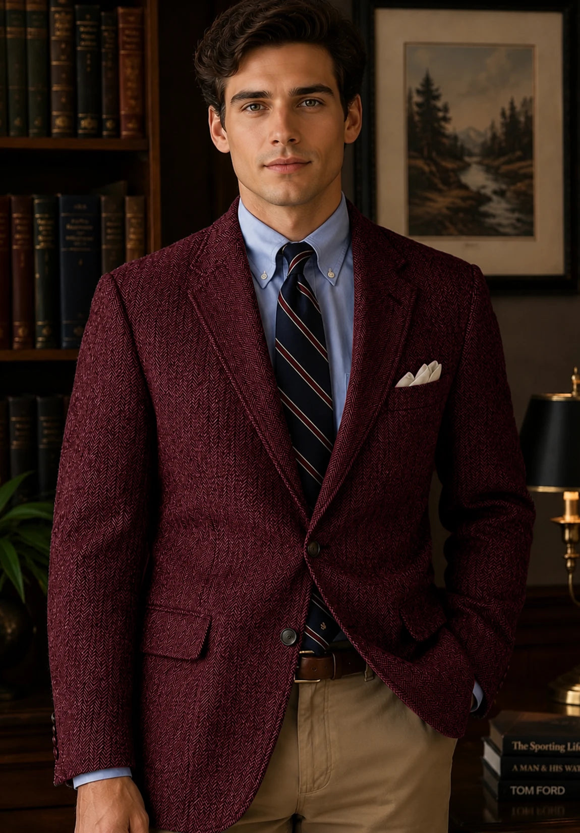 Men's burgundy herringbone jacket