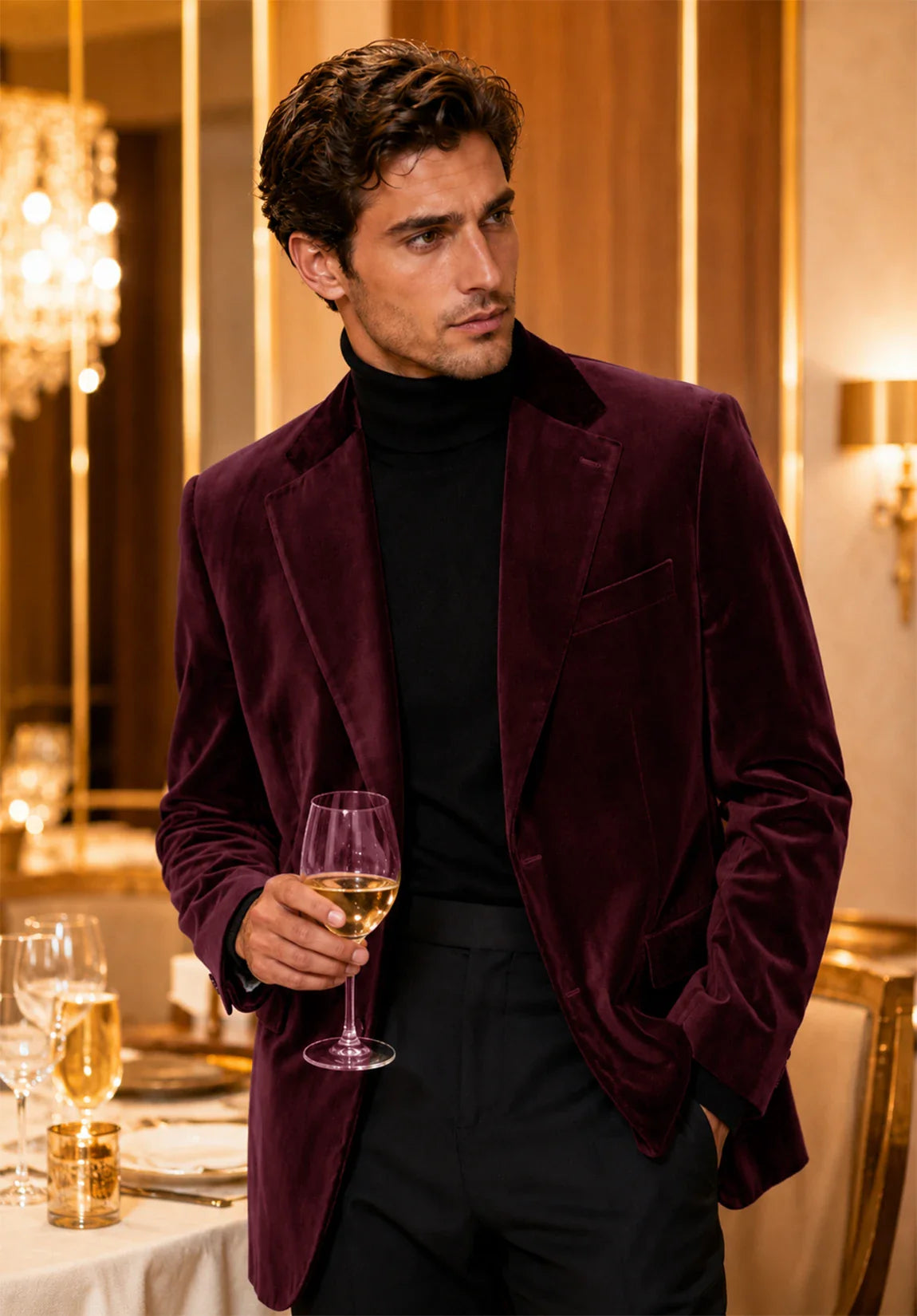 Men's burgundy velvet jacket