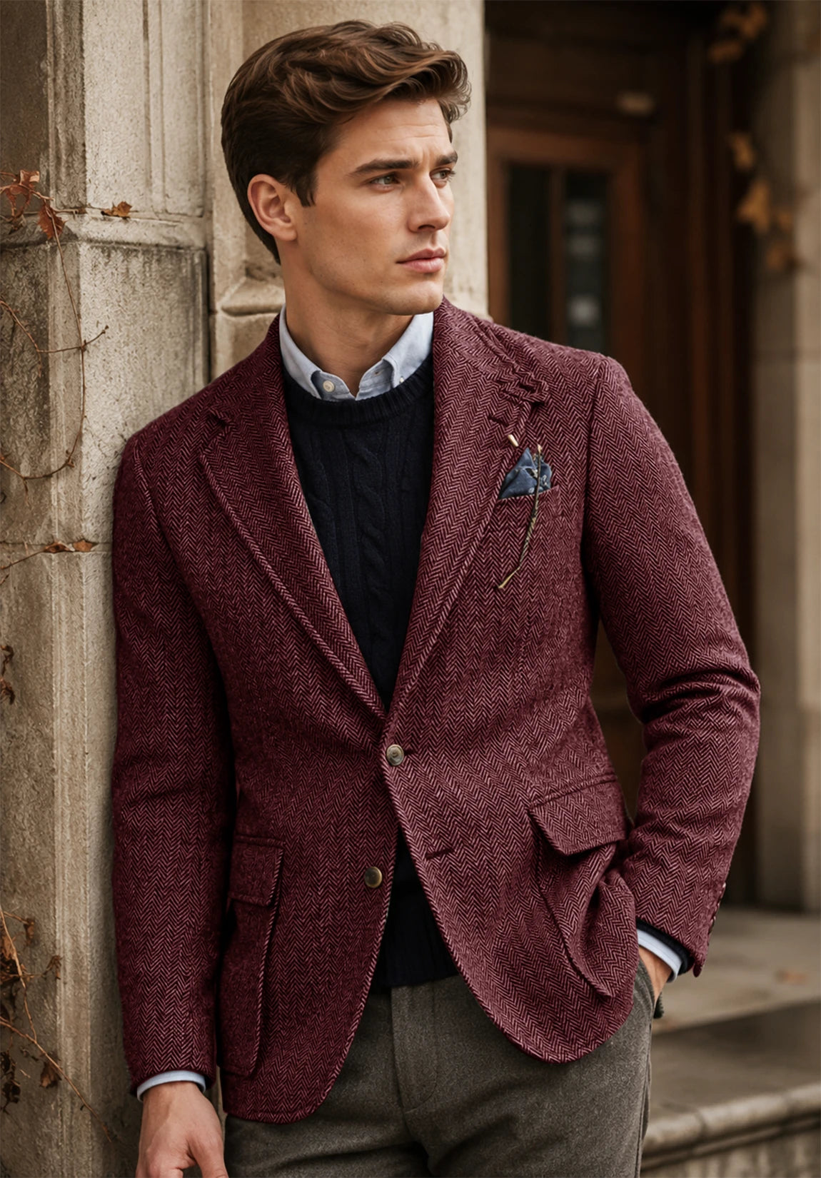 Men's burgundy herringbone jacket