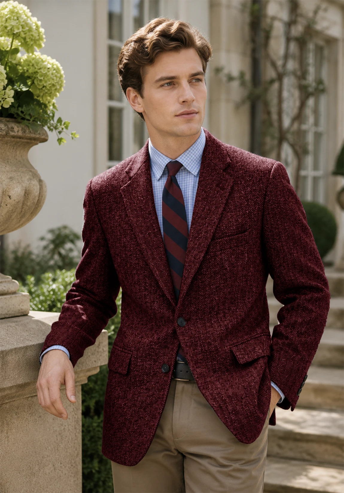 Men's burgundy herringbone jacket