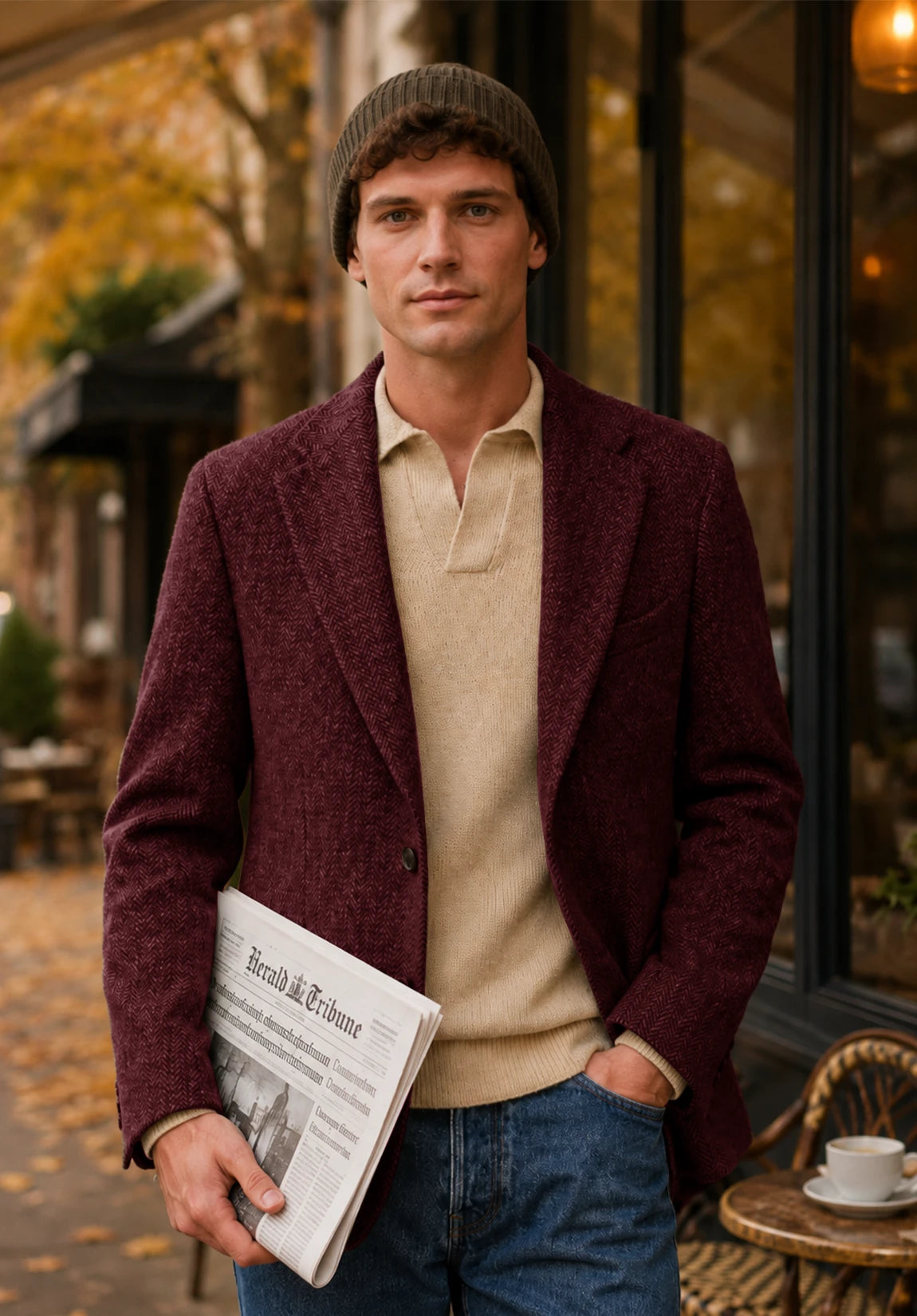 Men's burgundy herringbone jacket