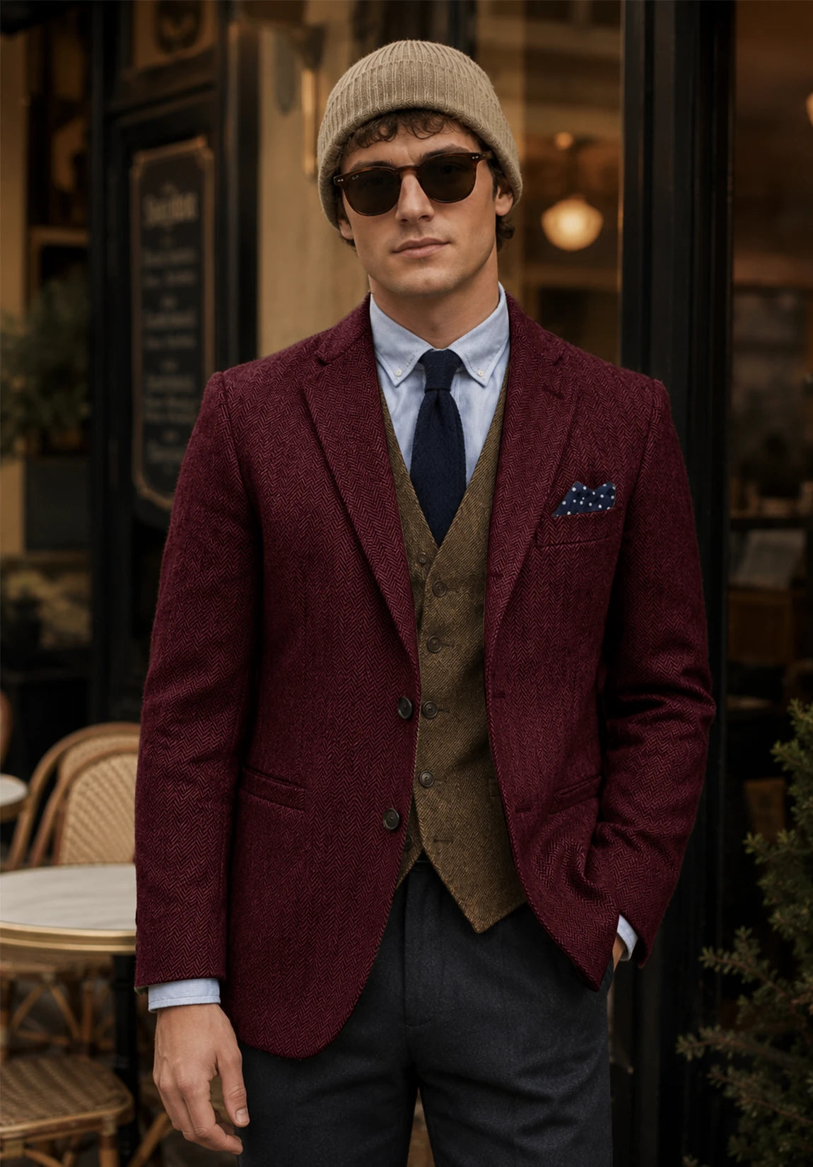 Men's burgundy herringbone jacket