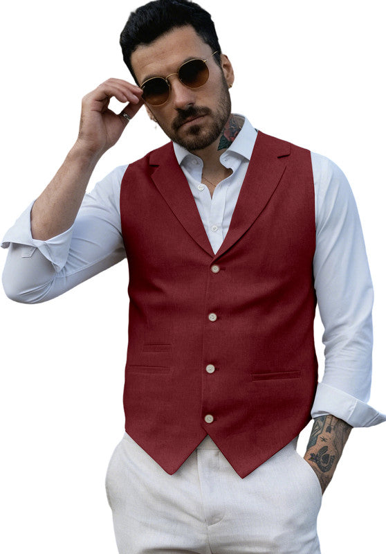 Burgundy-Men's Linen Vest