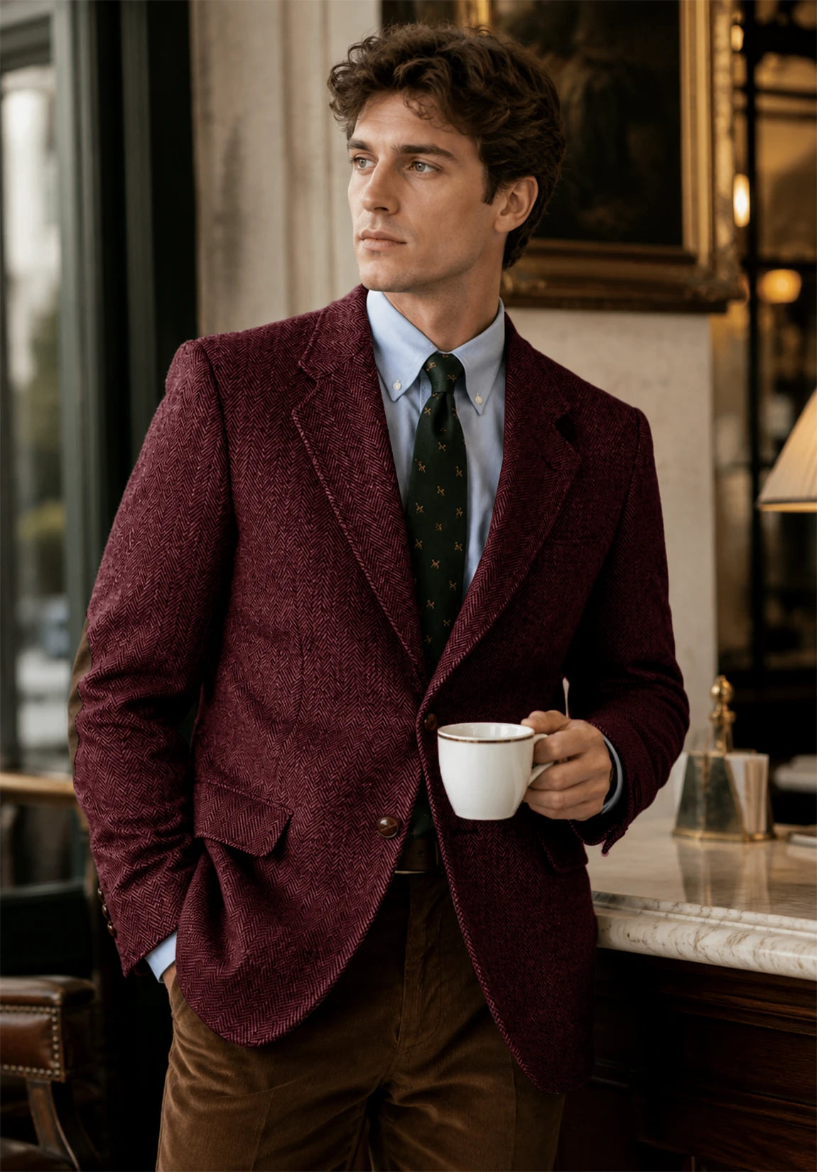 Men's burgundy herringbone jacket