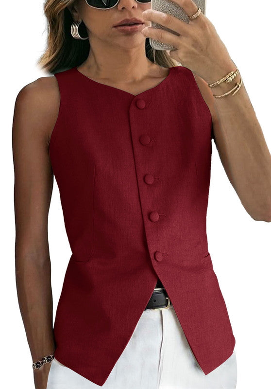 Burgundy Women's Linen Vest 