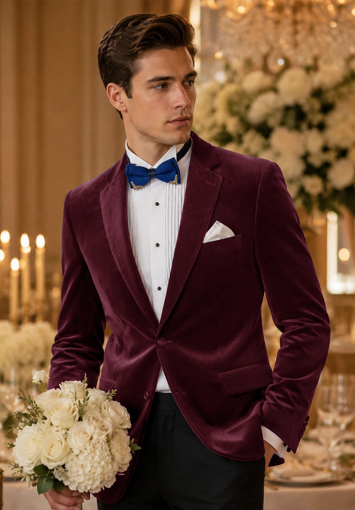 Men's burgundy velvet jacket