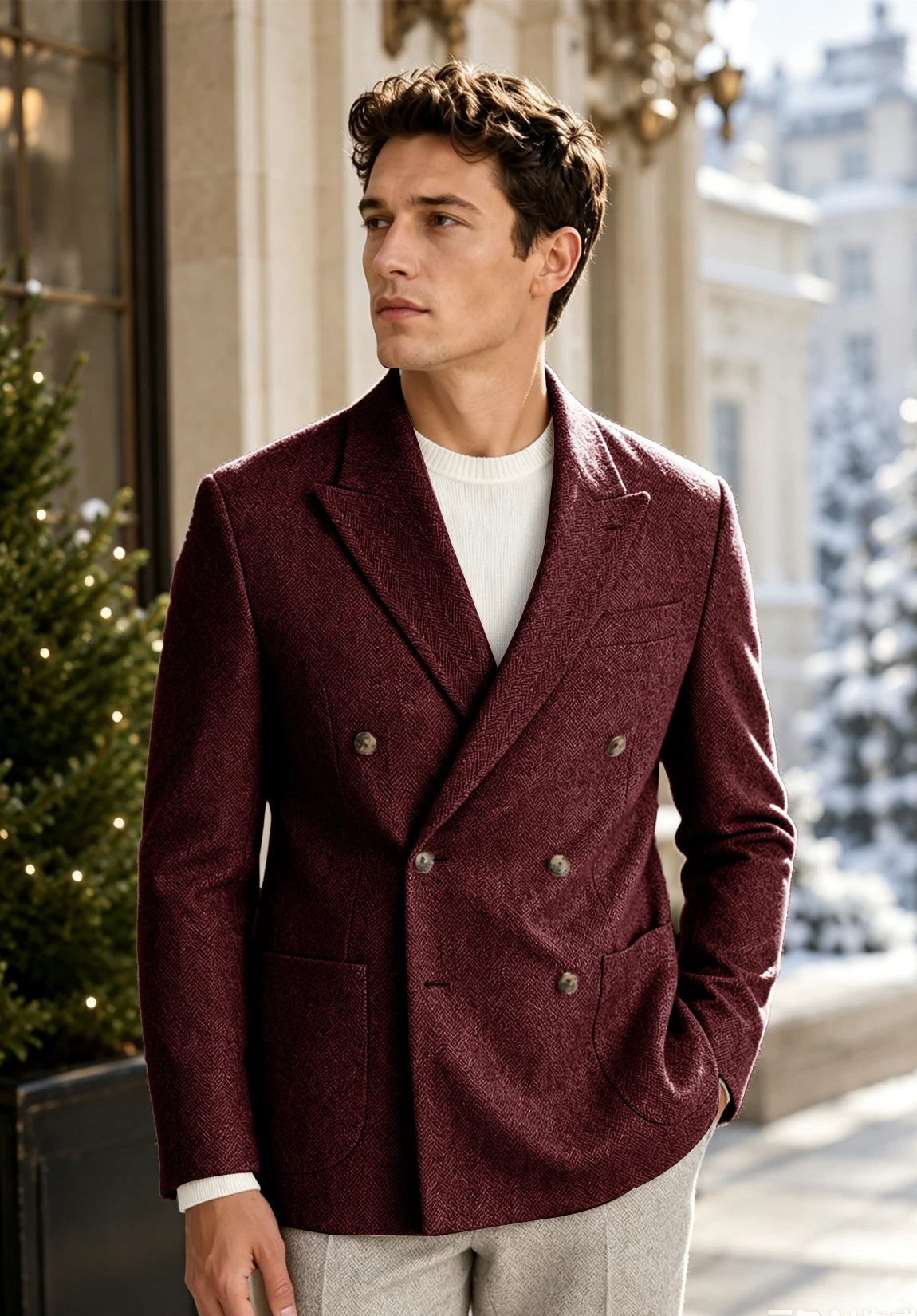 Men's burgundy herringbone jacket