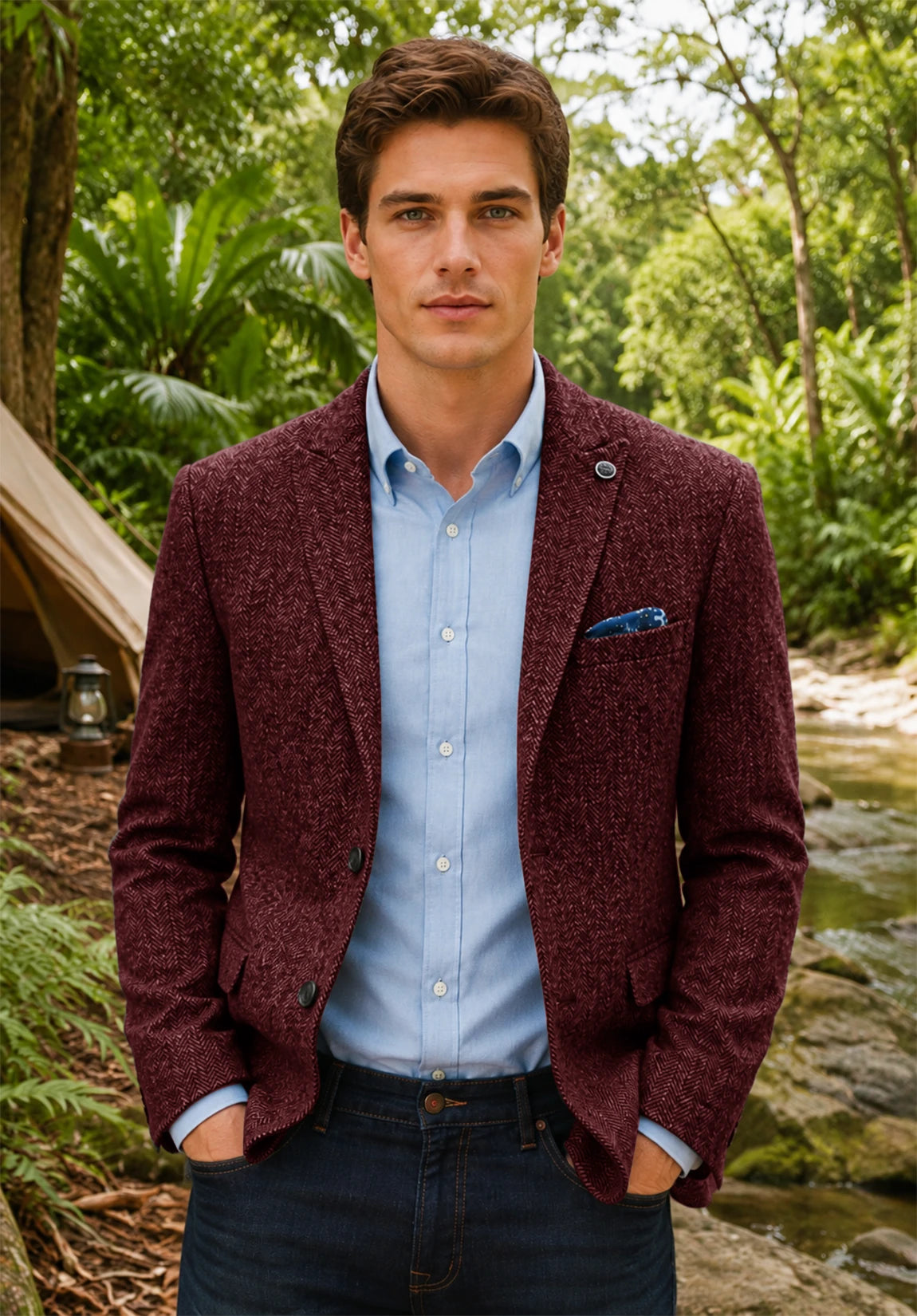 Men's burgundy herringbone jacket