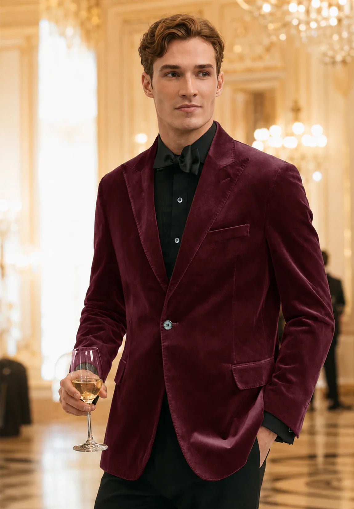 Men's burgundy velvet jacket
