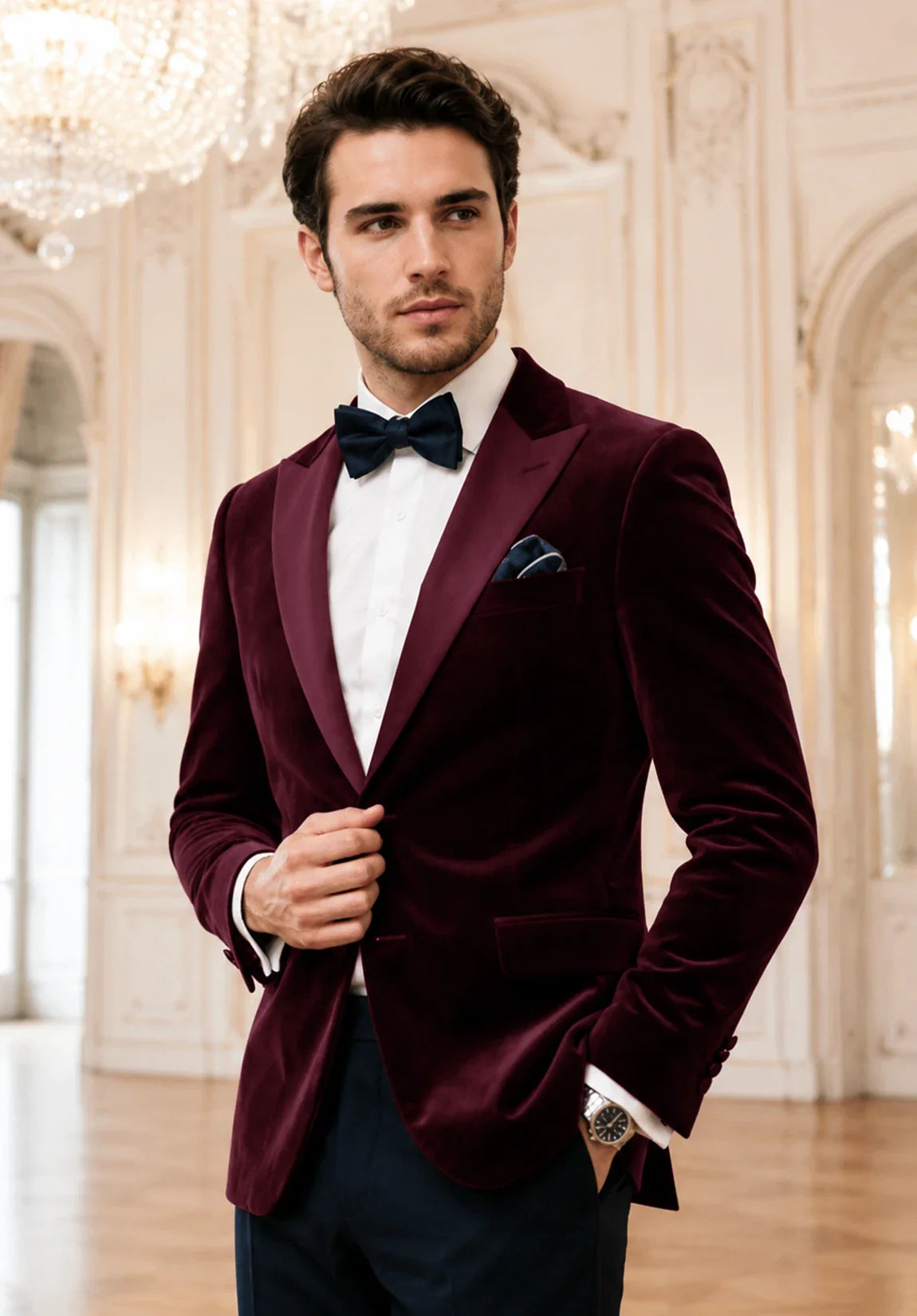 Men's burgundy velvet jacket