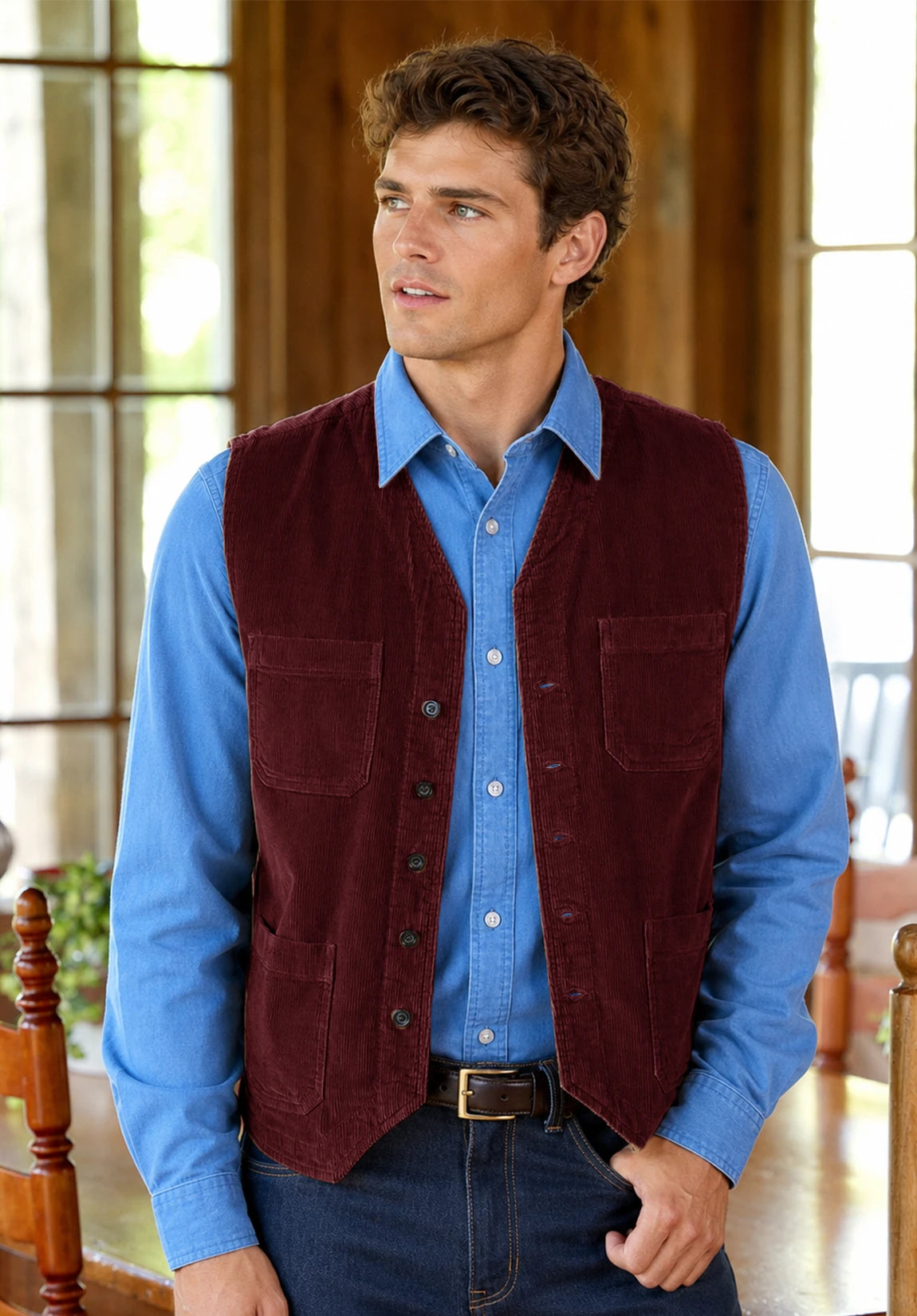 Men's burgundy vest