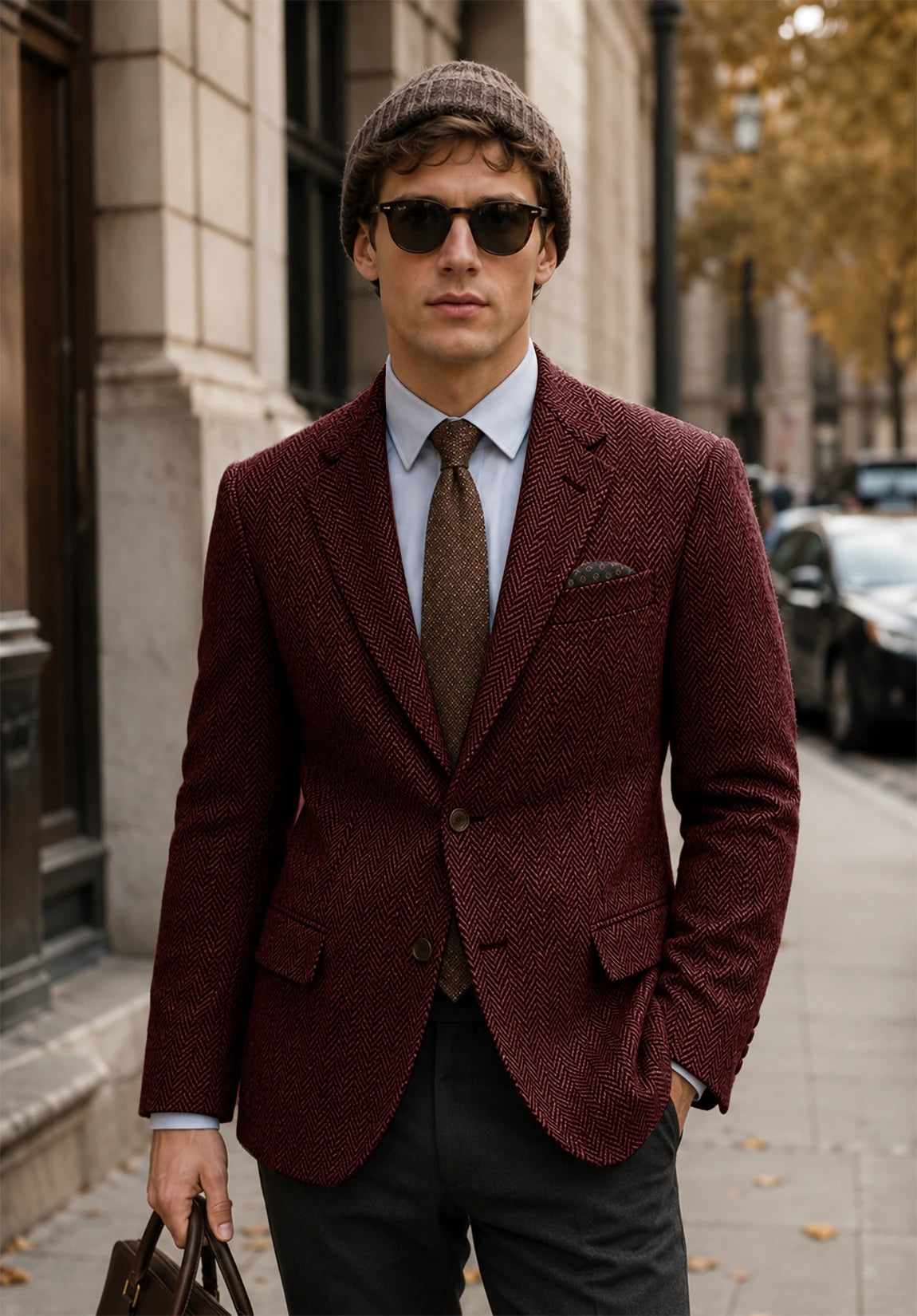 Men's burgundy herringbone jacket