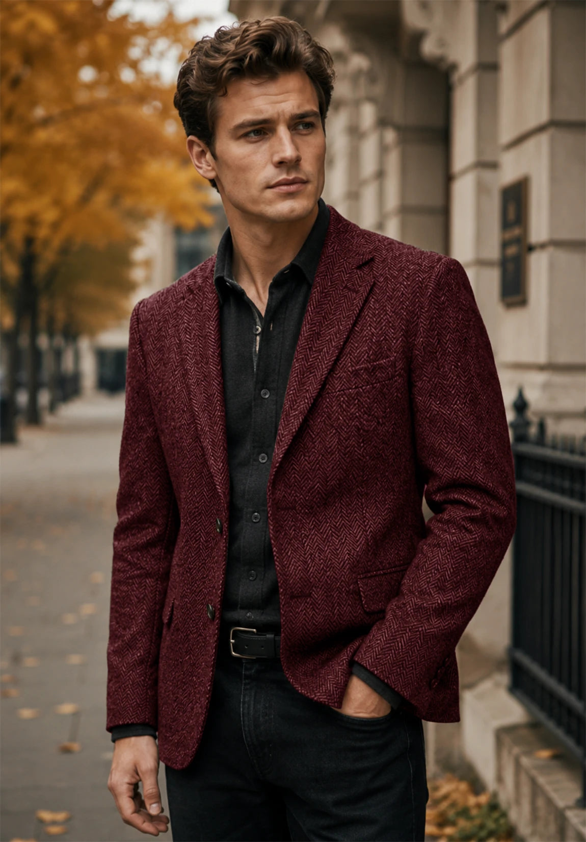 Men's burgundy herringbone jacket