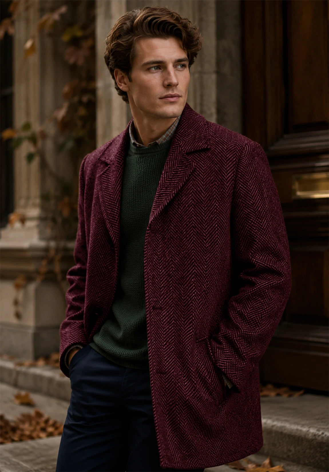 Men's burgundy herringbone jacket