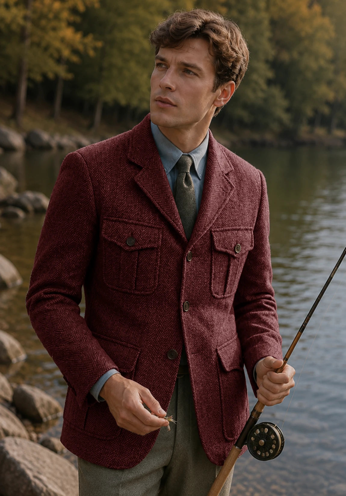 Men's burgundy herringbone jacket