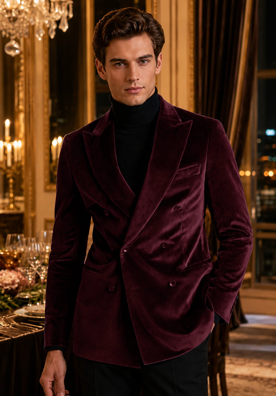 Men's burgundy velvet jacket