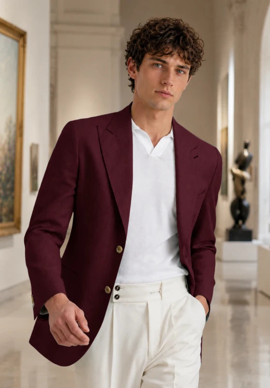 Men's Burgundy  Blazer Jacket