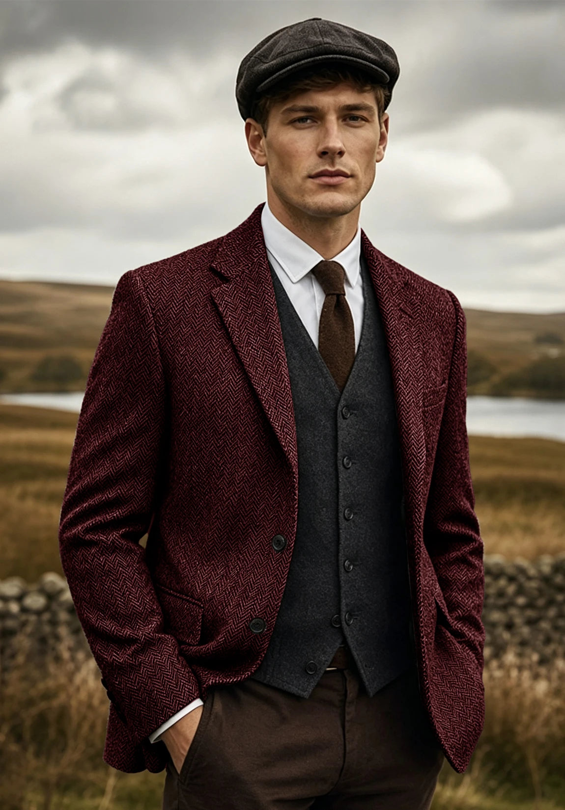 Men's burgundy herringbone jacket