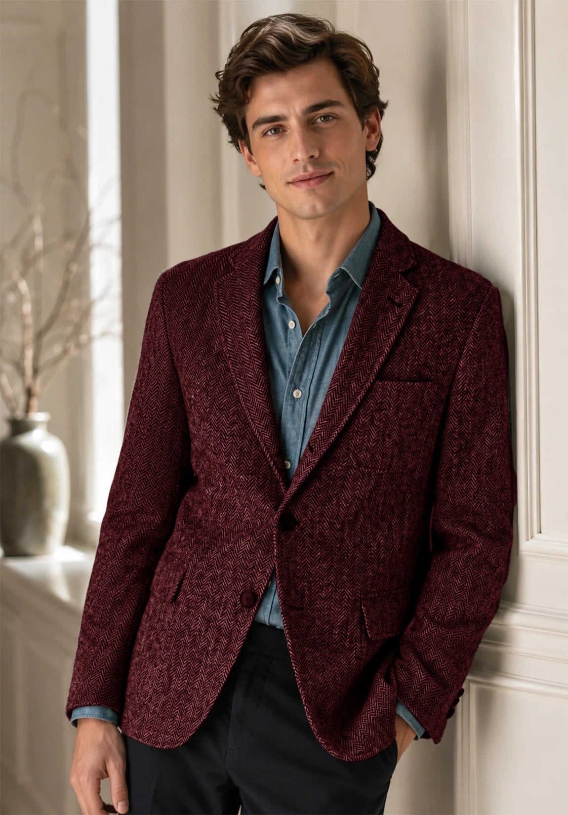 Men's burgundy herringbone jacket