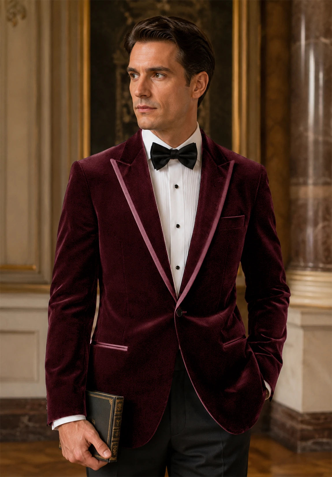 Men's burgundy velvet jacket
