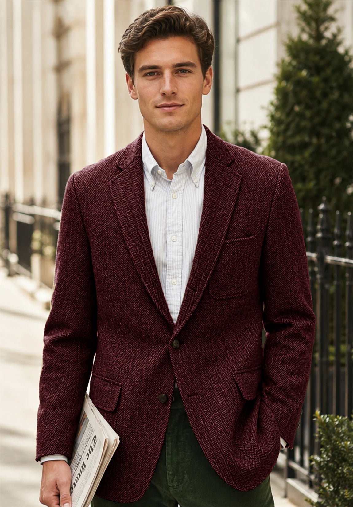 Men's burgundy herringbone jacket