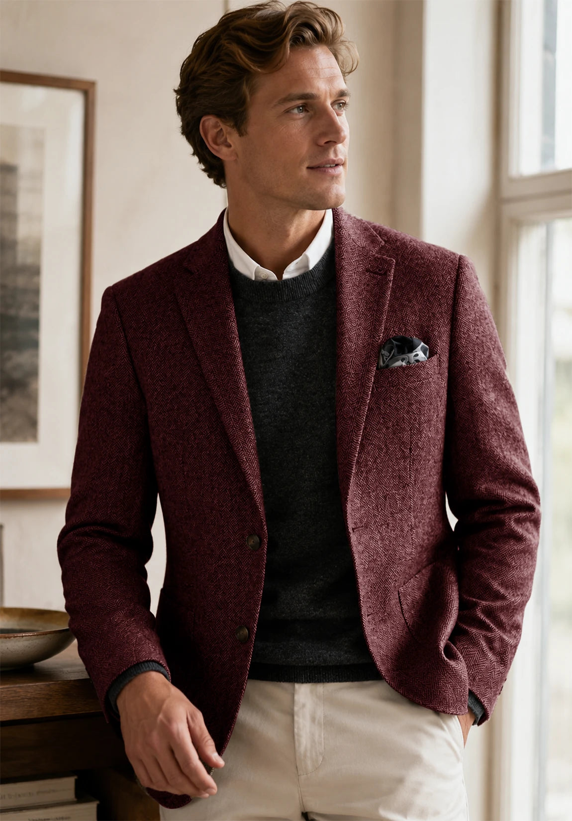 Men's burgundy herringbone jacket
