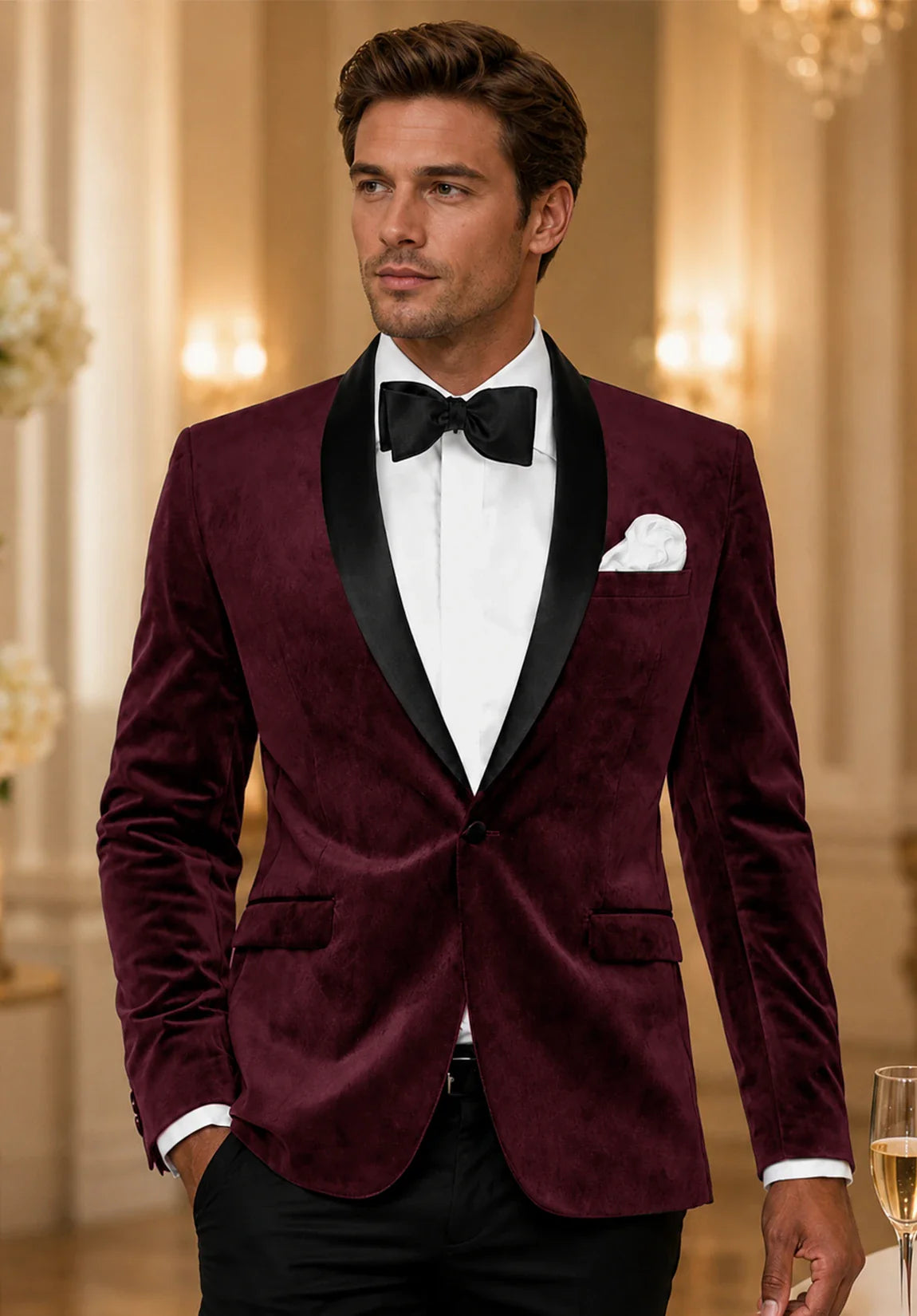 Men's burgundy velvet jacket