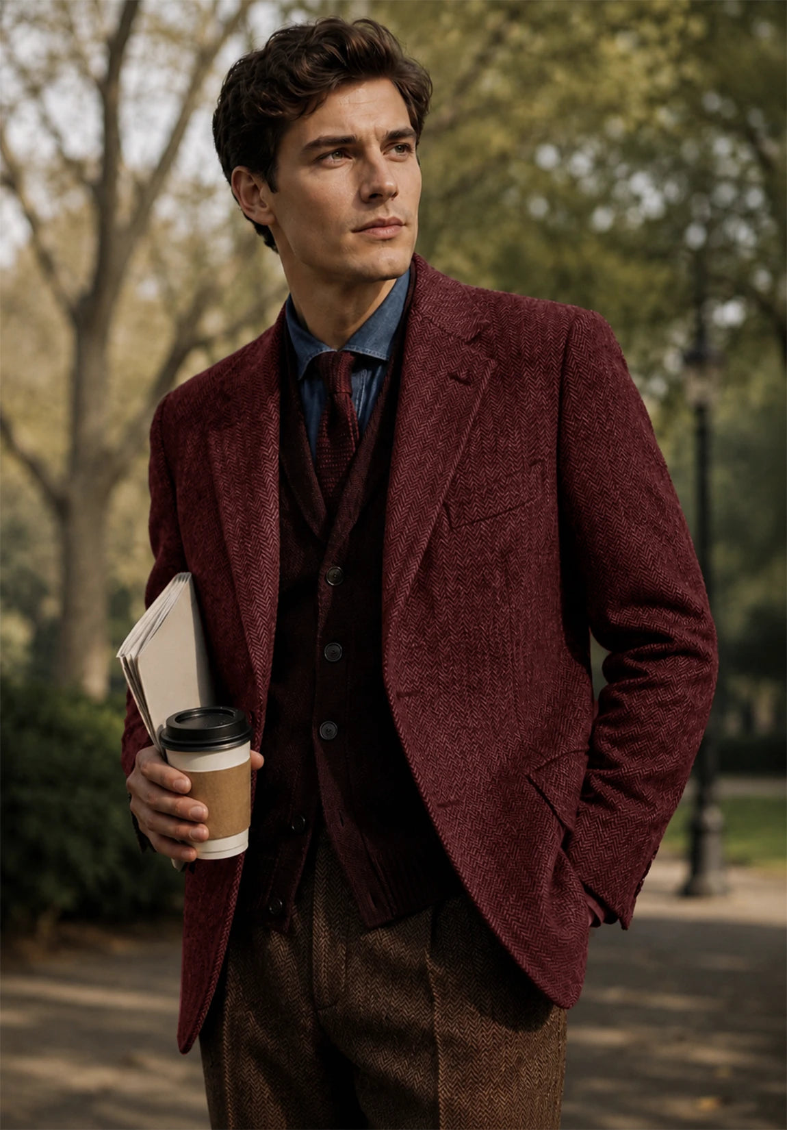 Men's burgundy herringbone jacket
