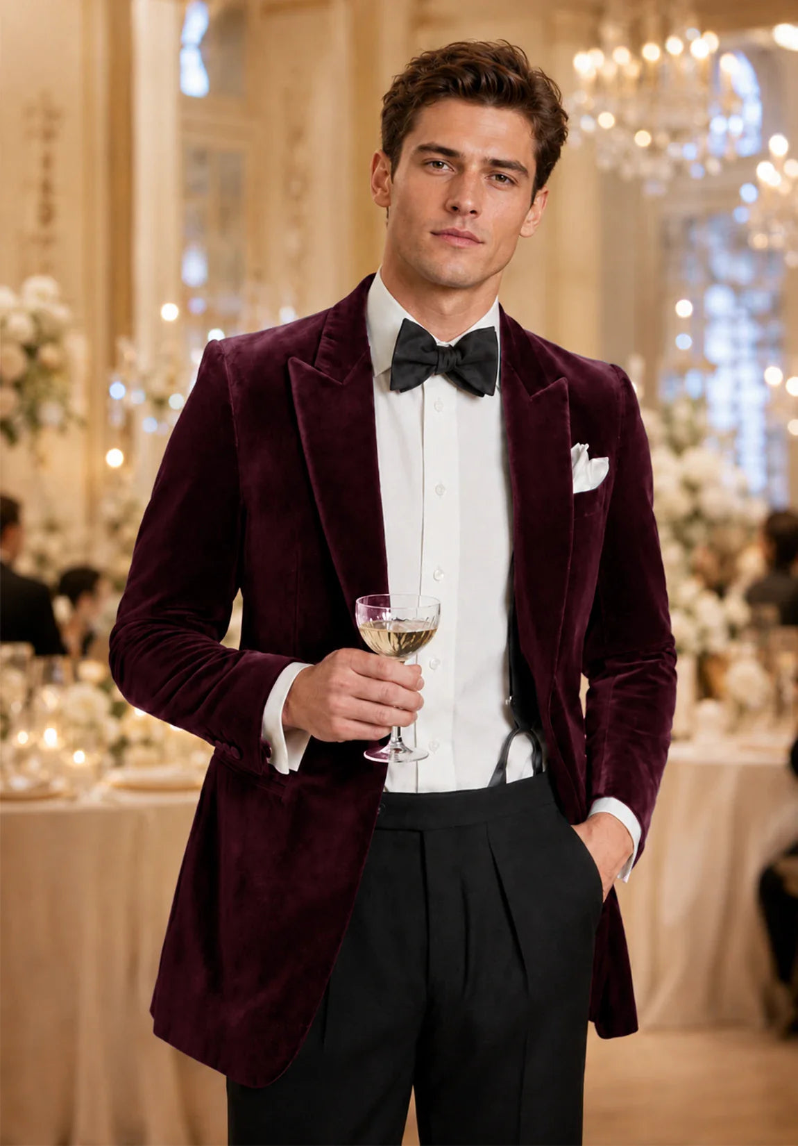 Men's burgundy velvet jacket