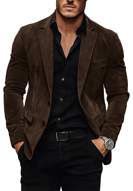 Men's Suede Blazer Brown, Casual Smart Outfit Side Pose