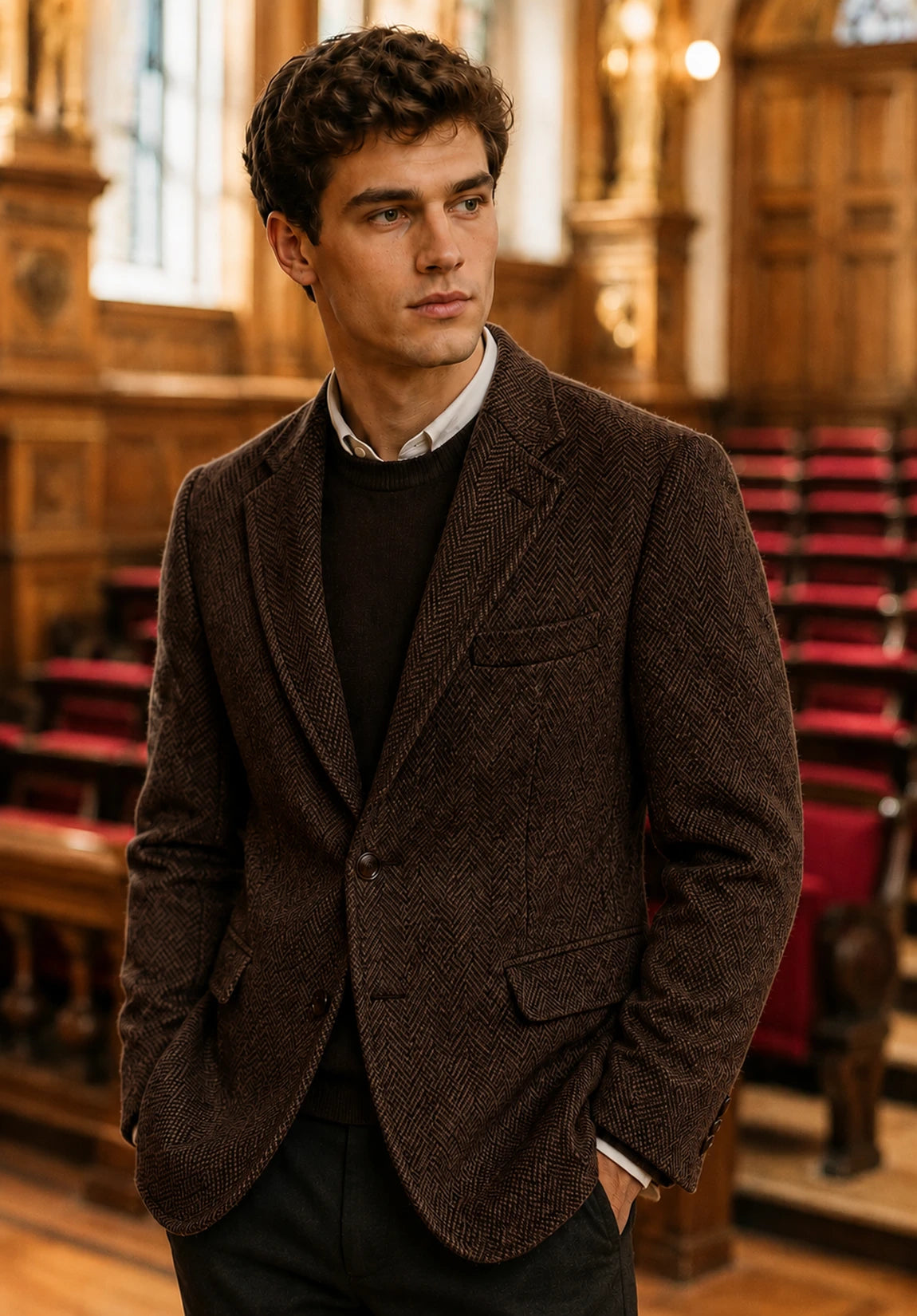 Men's coffee herringbone jacket