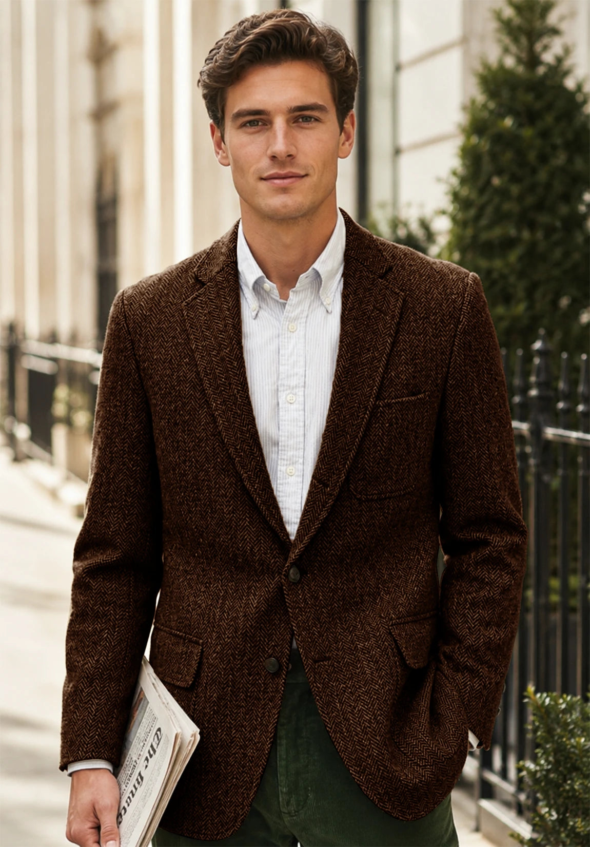 Men's coffee herringbone jacket