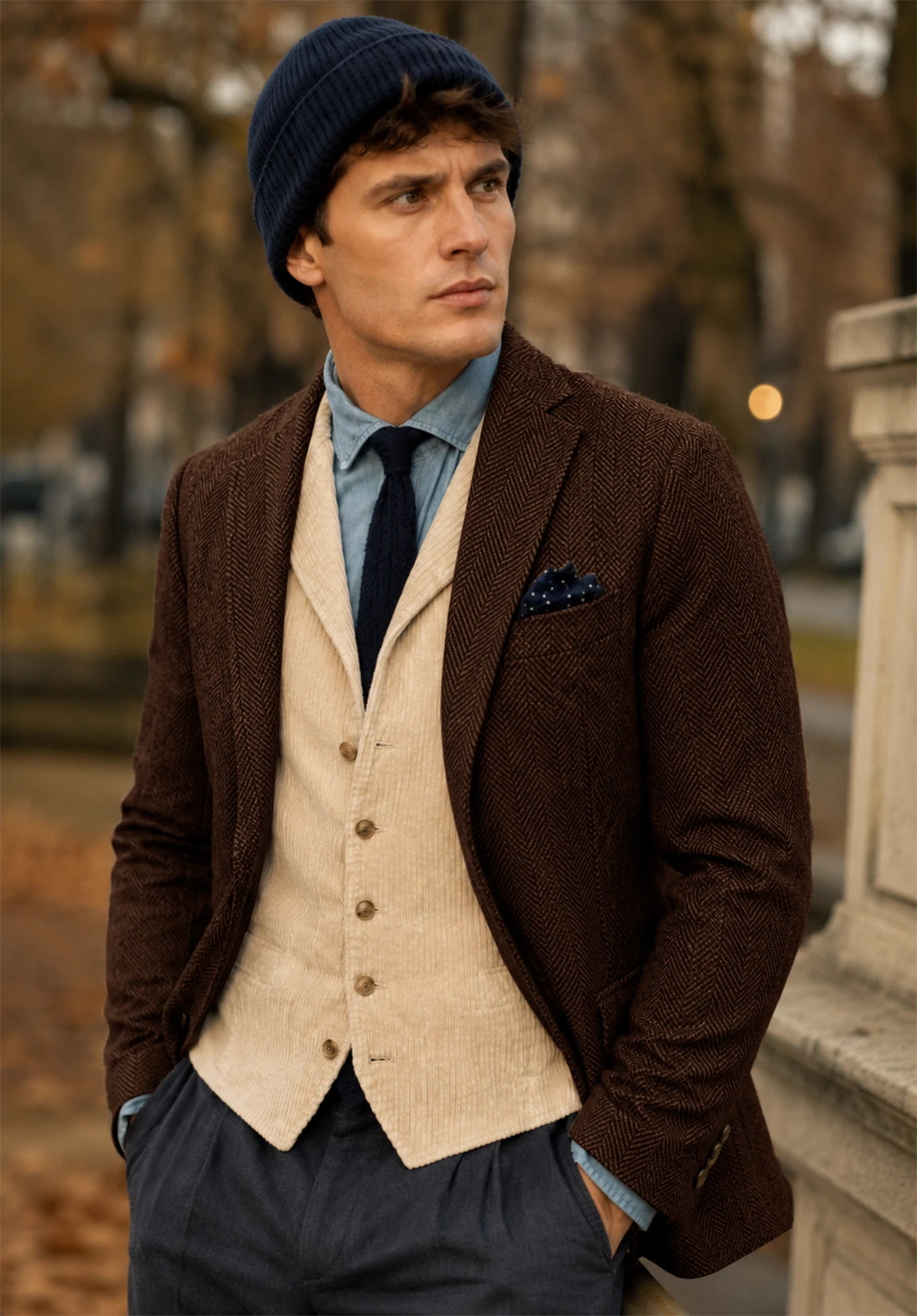 Men's coffee herringbone jacket
