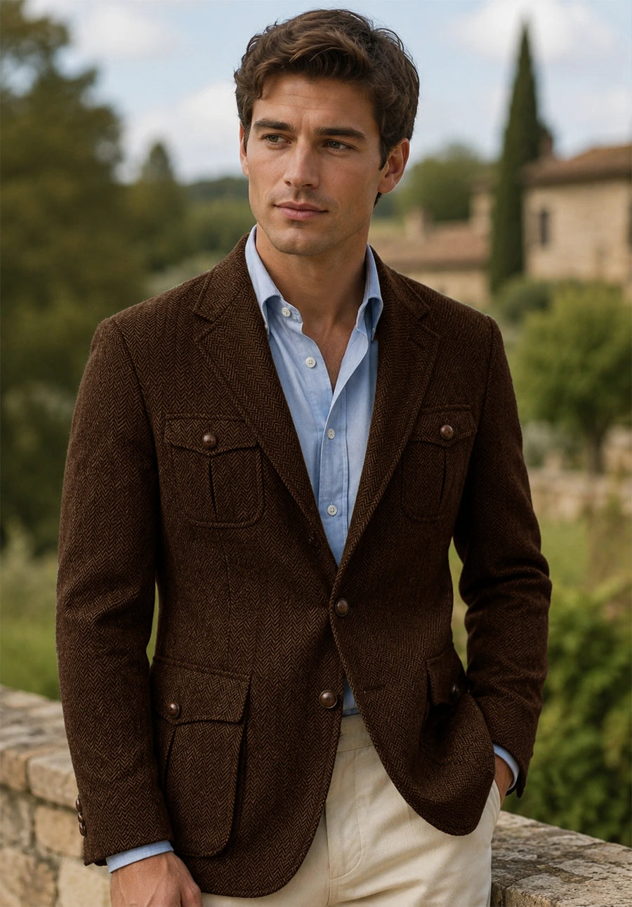 Men's coffee herringbone jacket
