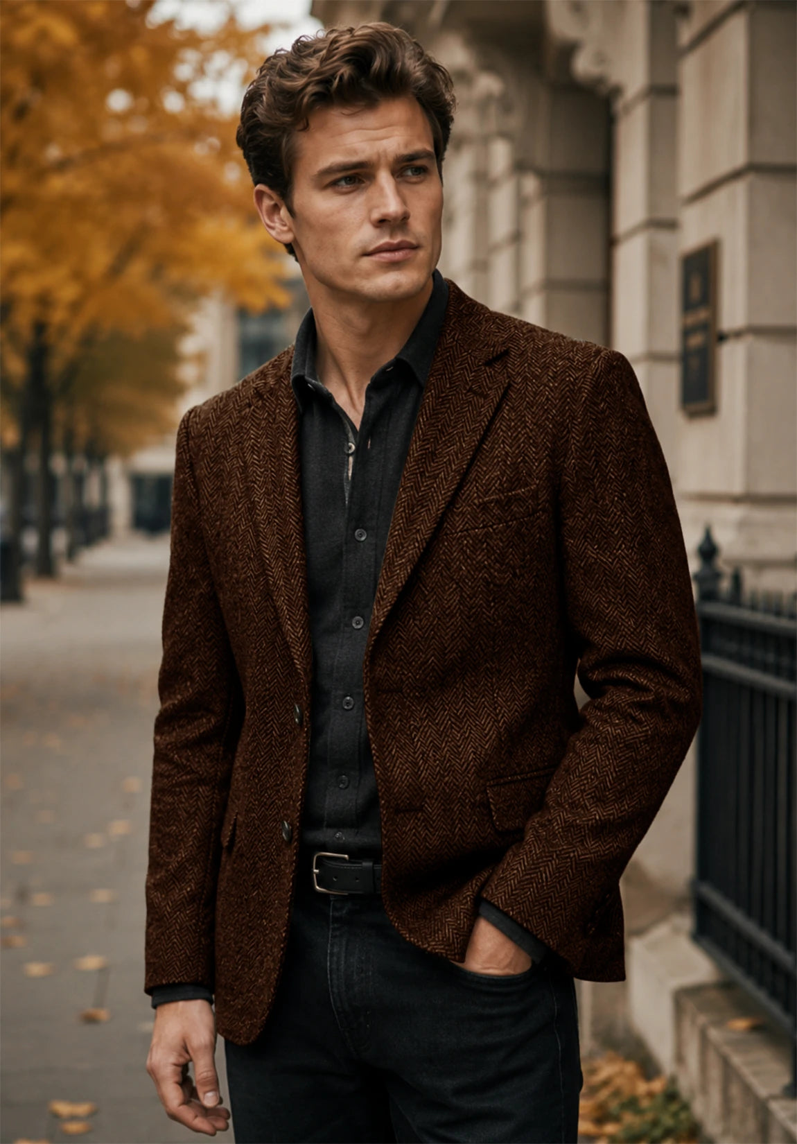 Men's Regular Fit Textured Herringbone Blazer for Business