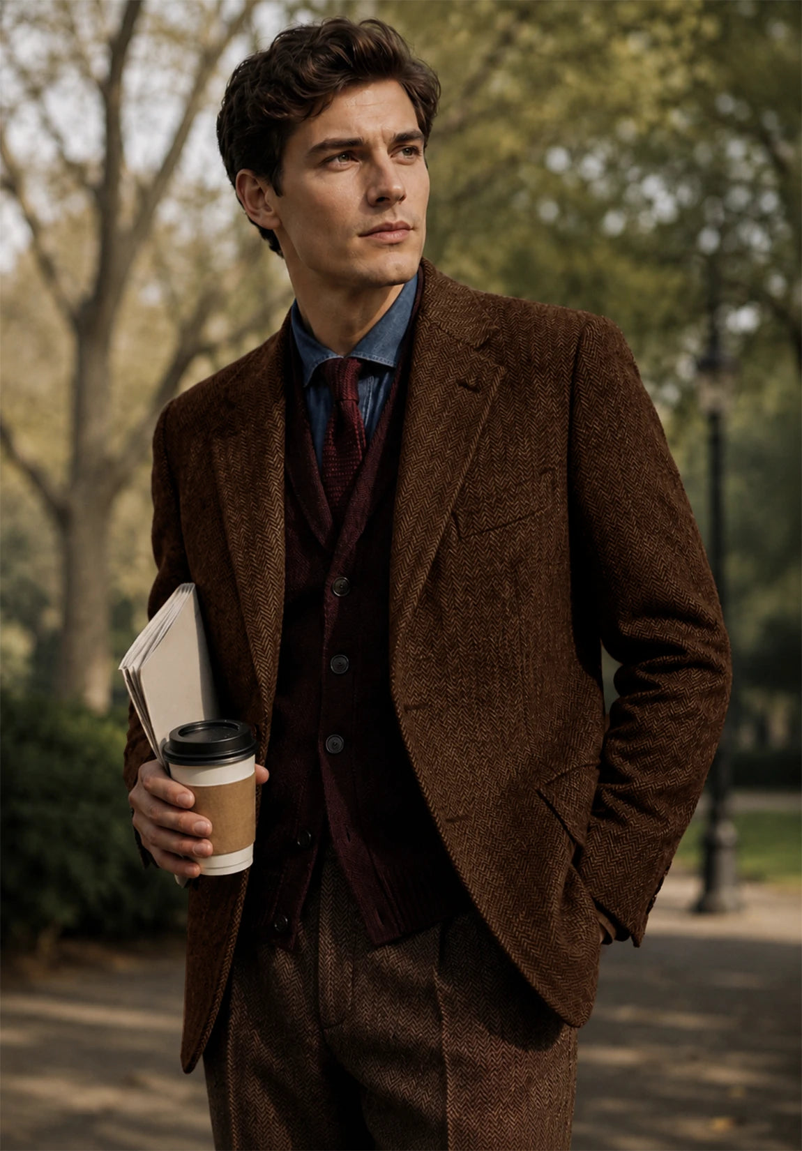Men's coffee herringbone jacket