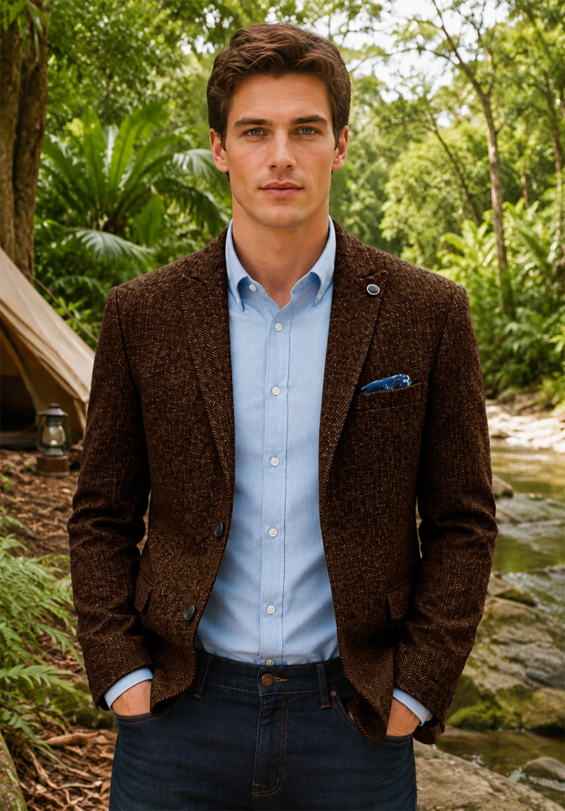 Men's coffee herringbone jacket