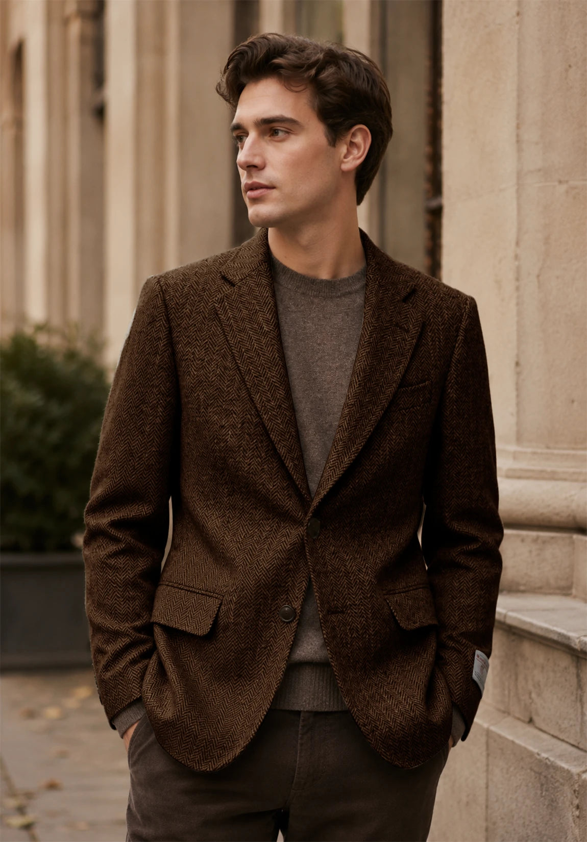 Men's coffee herringbone jacket