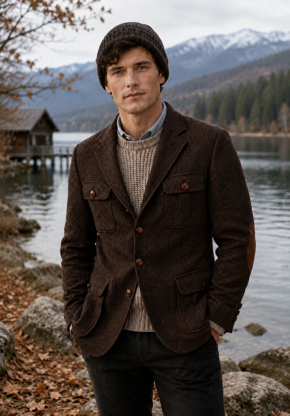 Men's Modern Fit Herringbone Blazer for Travel