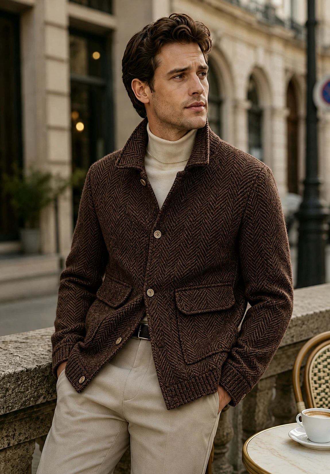 Men's coffee herringbone jacket